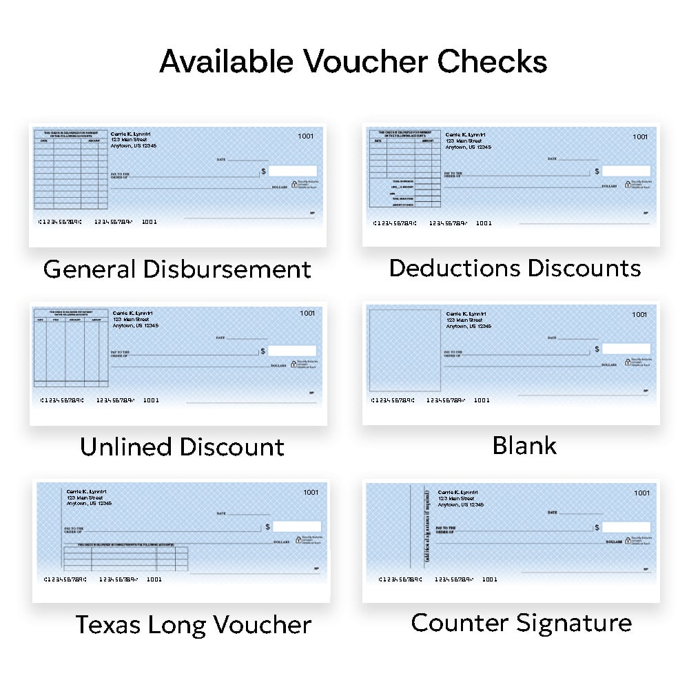 Traditonal Blue Business Voucher Checks with Voucher Stubs - Image 2