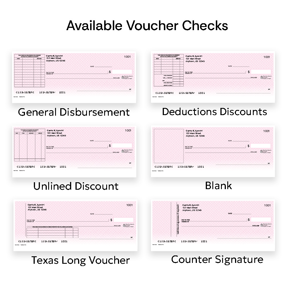 Traditional Pink Business Voucher Checks with Voucher Stubs - Image 2